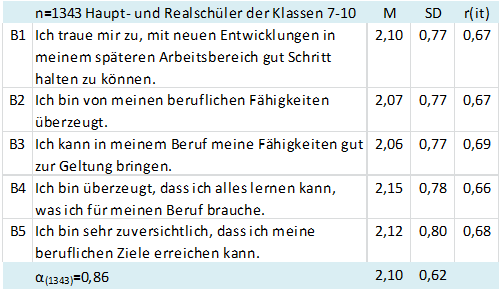 Tabelle 14: Berufliche Selbstwirksamkeit (Eigenentwicklung)