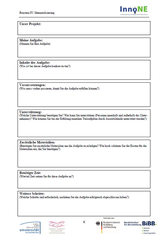 Abbildung 10: Arbeitsblatt zum Projektmanagement